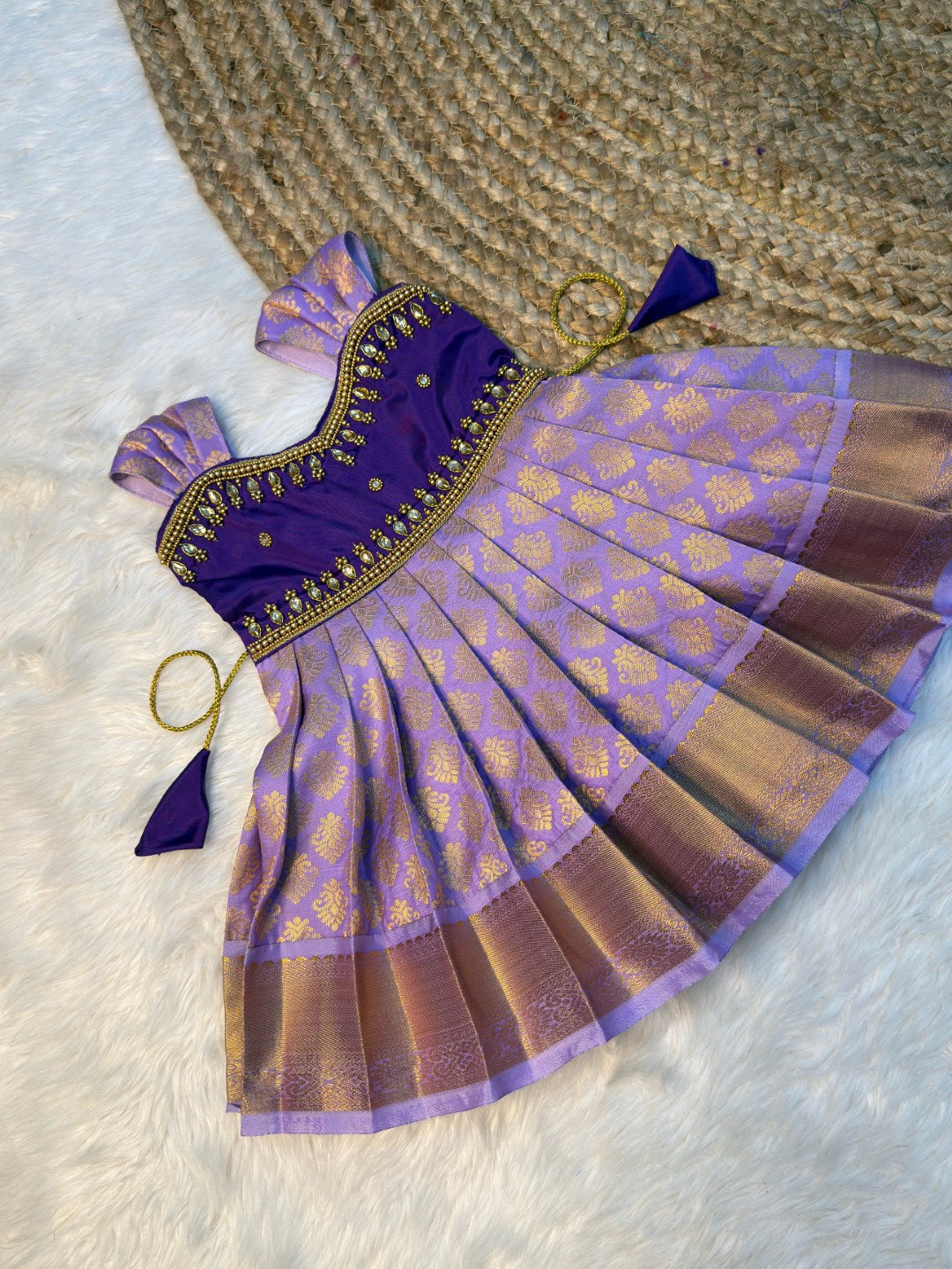 Lavender Kanchi Soft Silk Aari Sleeveless Gown | CPM_0519