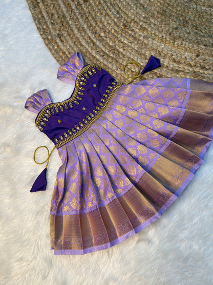 Lavender Kanchi Soft Silk Aari Sleeveless Gown | CPM_0519
