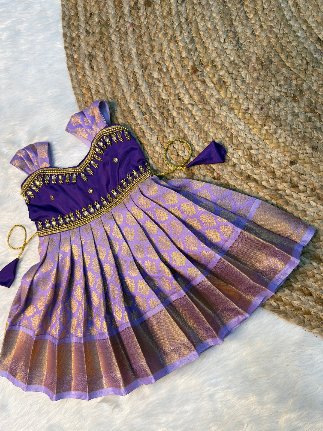 Lavender Kanchi Soft Silk Aari Sleeveless Gown | CPM_0519