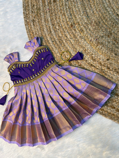 Lavender Kanchi Soft Silk Aari Sleeveless Gown | CPM_0519