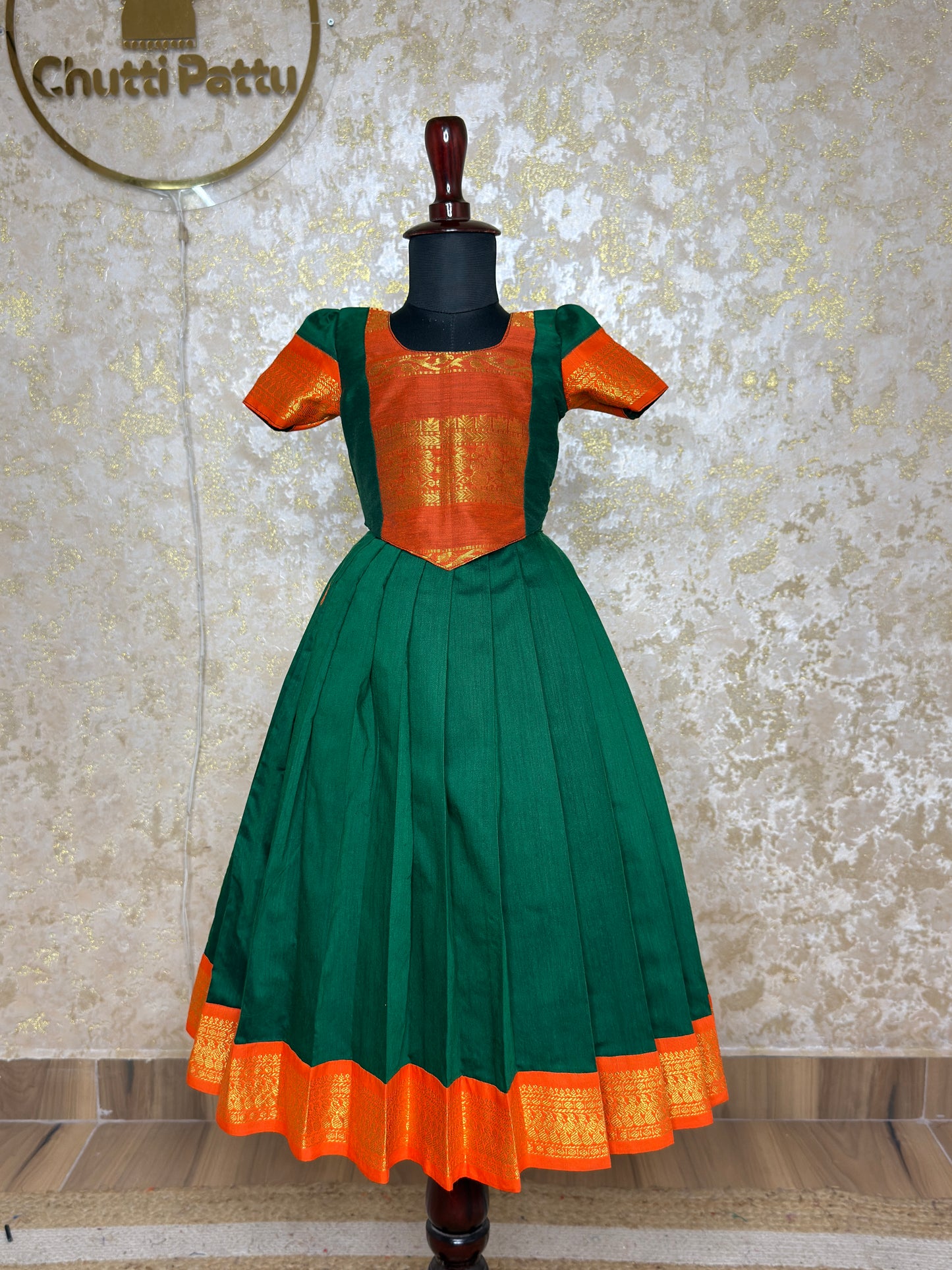 Green & Orange Kalyani Cotton Top & Skirt Set | CPM_0520