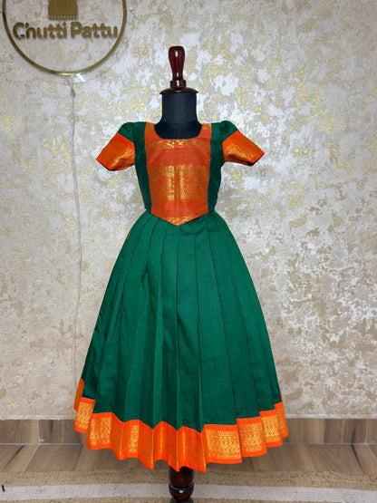 Green & Orange Kalyani Cotton Top & Skirt Set | CPM_0520