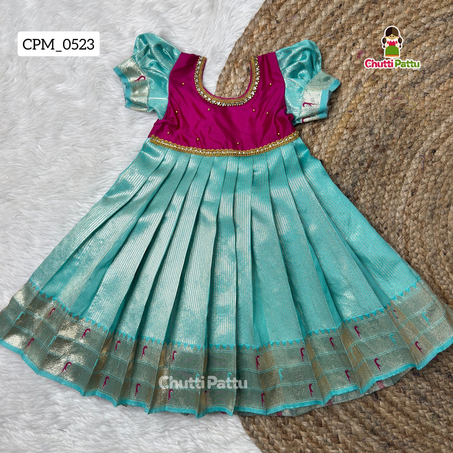 Oviya - Magenta & Blue Soft Tissue Silk Paithani Pattu Gown | CPM_0523