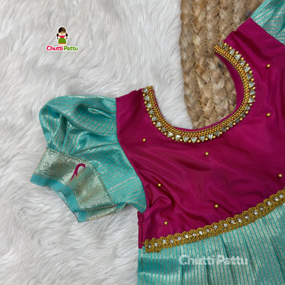Oviya - Magenta & Blue Soft Tissue Silk Paithani Pattu Gown | CPM_0523