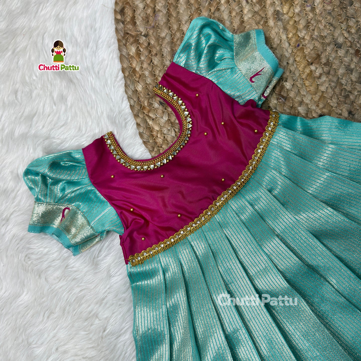 Oviya - Magenta & Blue Soft Tissue Silk Paithani Pattu Gown | CPM_0523