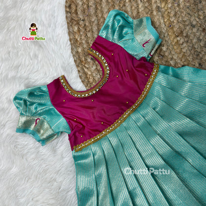 Oviya - Magenta & Blue Soft Tissue Silk Paithani Pattu Gown | CPM_0523