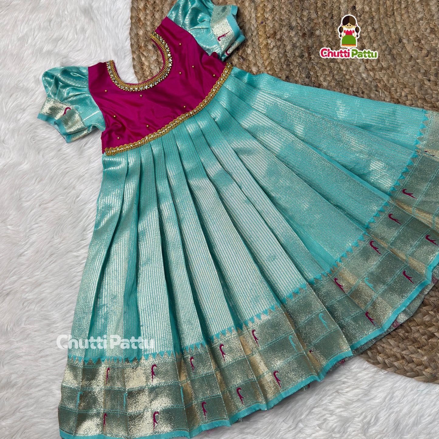 Oviya - Magenta & Blue Soft Tissue Silk Paithani Pattu Gown | CPM_0523