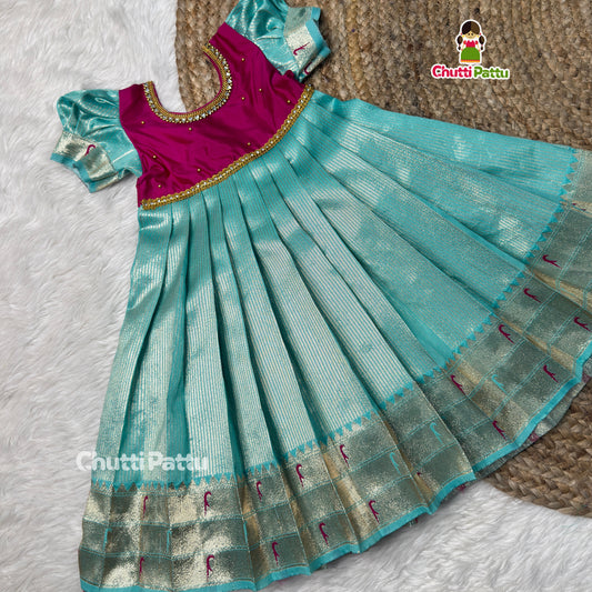 Oviya - Magenta & Blue Soft Tissue Silk Paithani Pattu Gown | CPM_0523 | Ready to Dispatch
