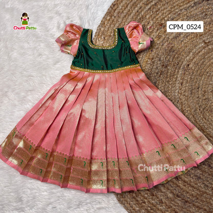 Oviya - Green & Pink Soft Tissue Silk Paithani Pattu Gown | CPM_0524