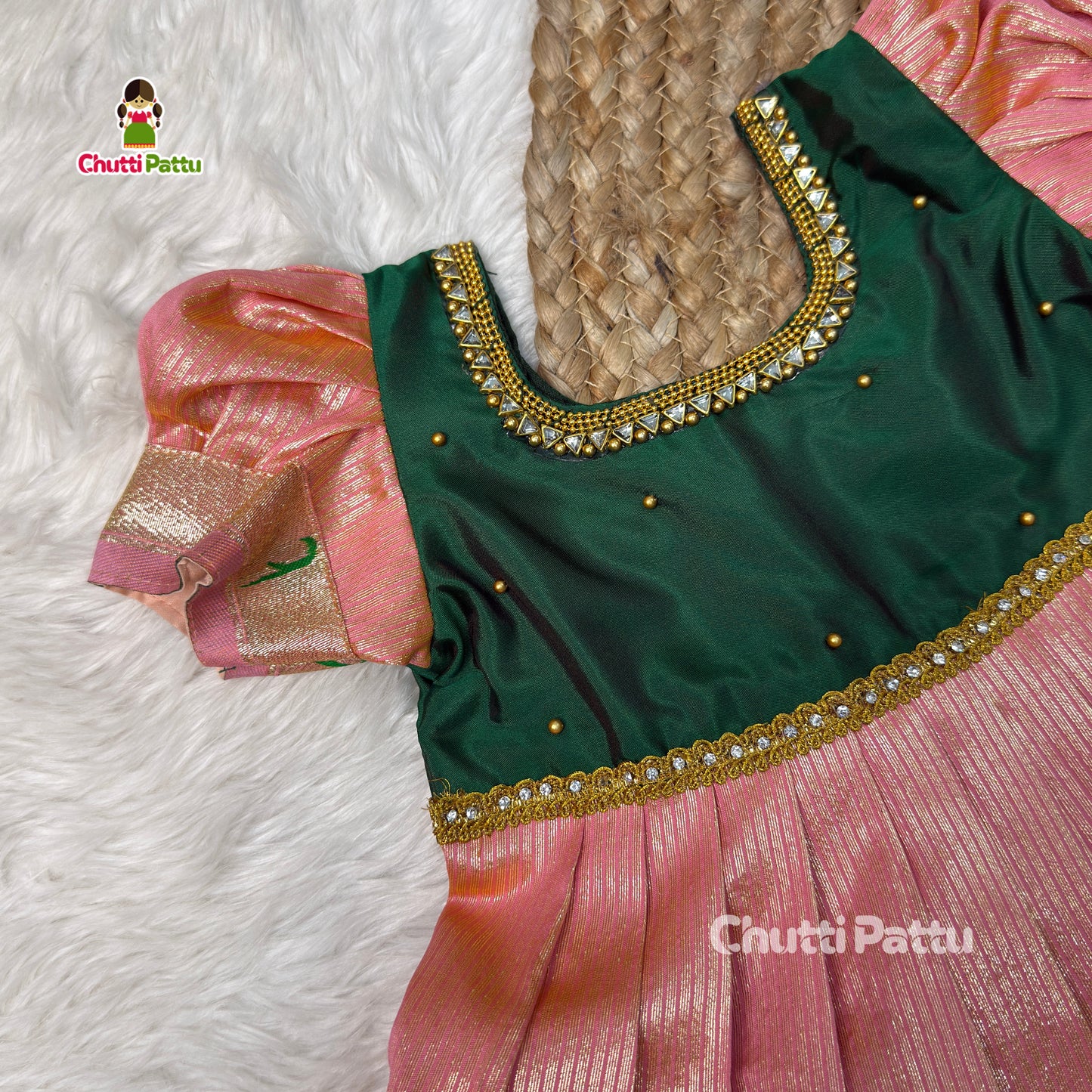 Oviya - Green & Pink Soft Tissue Silk Paithani Pattu Gown | CPM_0524