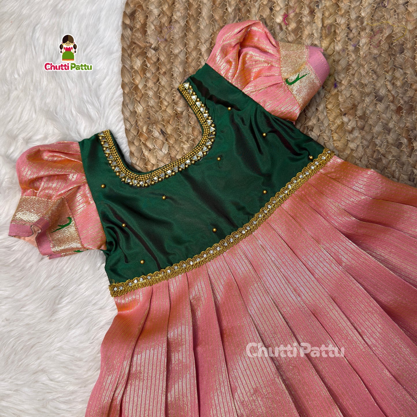 Oviya - Green & Pink Soft Tissue Silk Paithani Pattu Gown | CPM_0524