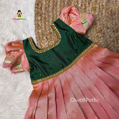 Oviya - Green & Pink Soft Tissue Silk Paithani Pattu Gown | CPM_0524