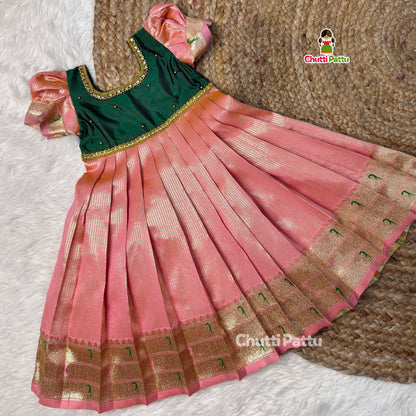 Oviya - Green & Pink Soft Tissue Silk Paithani Pattu Gown | CPM_0524