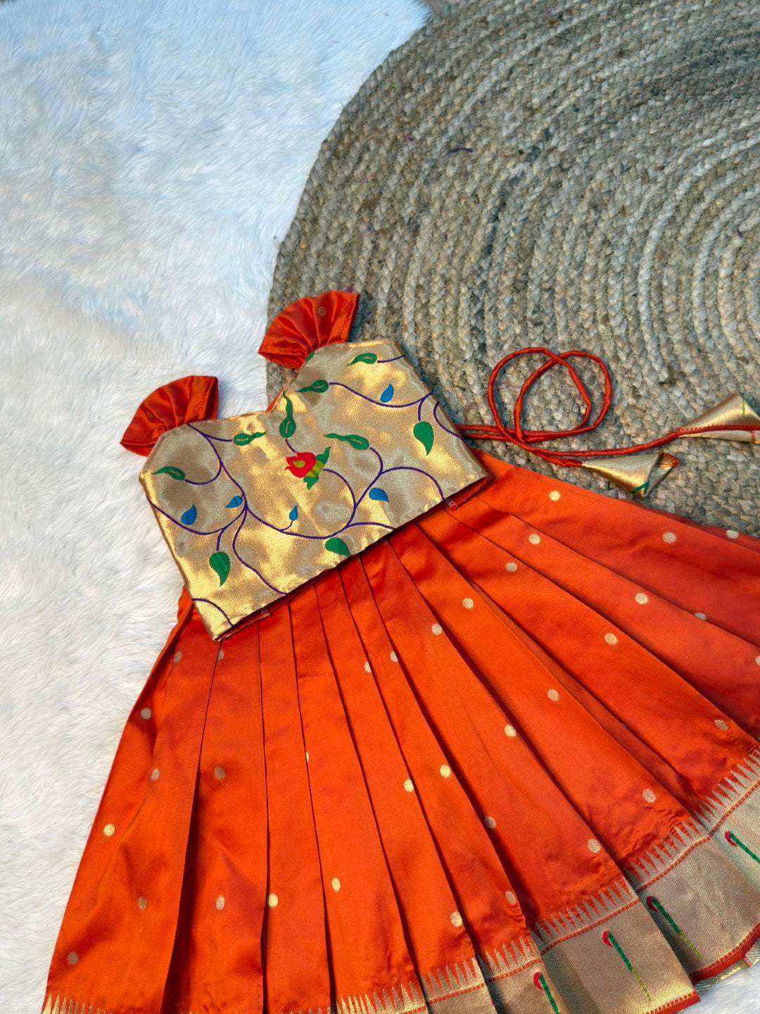 Mangai – Orange Color Paithani Soft Silk Pattu Pavadai | CPM_0528