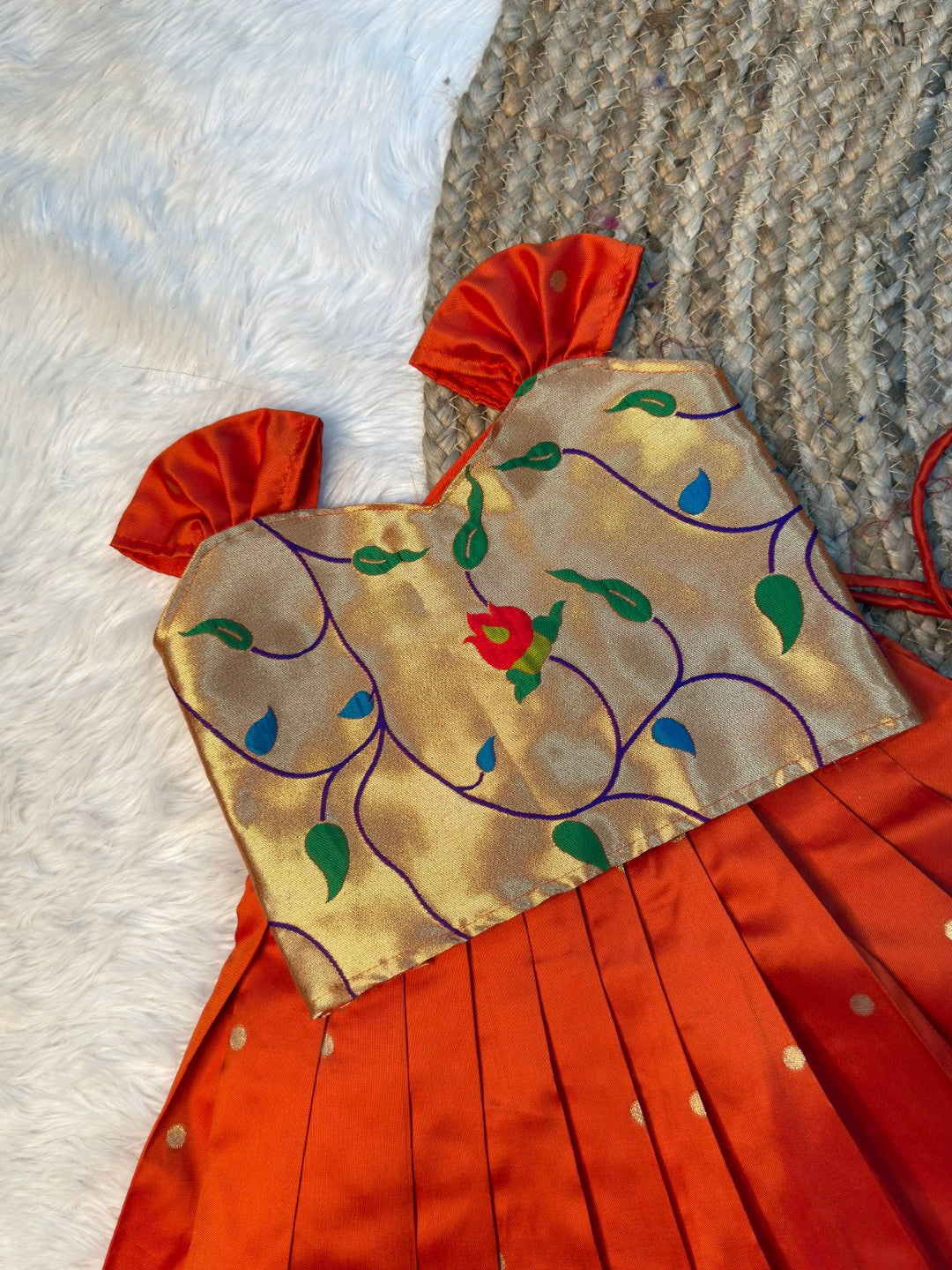 Mangai – Orange Color Paithani Soft Silk Pattu Pavadai | CPM_0528