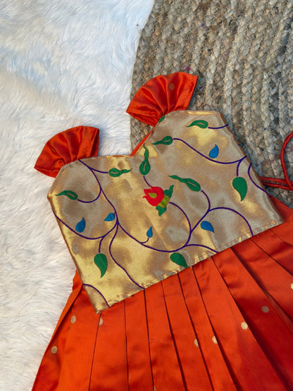 Mangai – Orange Color Paithani Soft Silk Pattu Pavadai | CPM_0528
