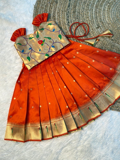 Mangai – Orange Color Paithani Soft Silk Pattu Pavadai | CPM_0528