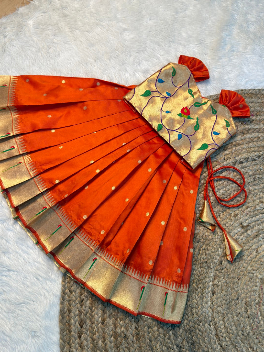 Mangai – Orange Color Paithani Soft Silk Pattu Pavadai | CPM_0528
