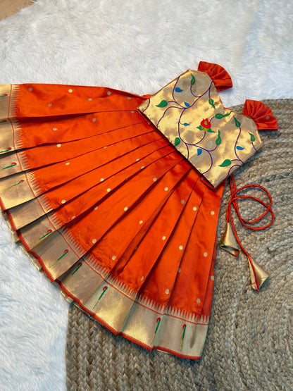Mangai – Orange Color Paithani Soft Silk Pattu Pavadai | CPM_0528
