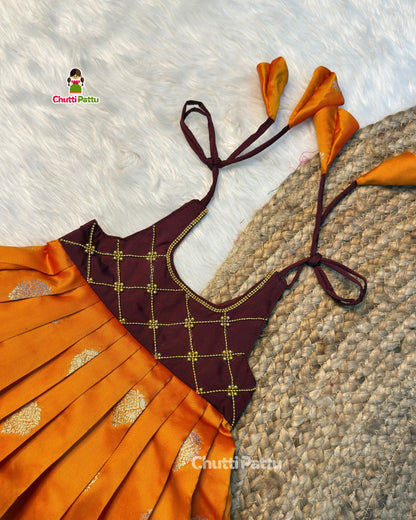 Brown & Rust Orange Criss-Cross Tie-Up Frock | CPM_0531