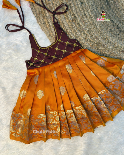 Brown & Rust Orange Criss-Cross Tie-Up Frock | CPM_0531