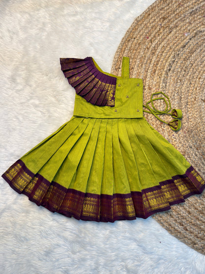 Parrot Green & Purple Kalyani Cotton Top & Skirt Set | CPM_0532