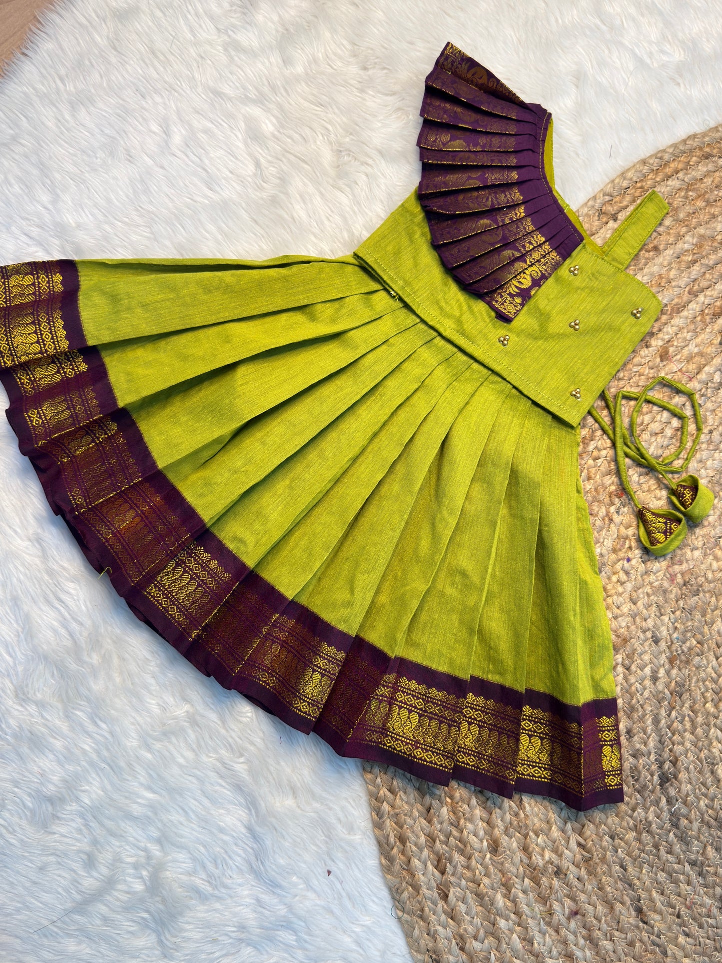 Parrot Green & Purple Kalyani Cotton Top & Skirt Set | CPM_0532