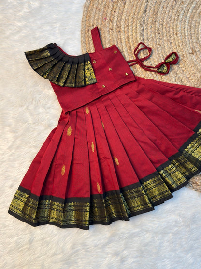 Red & Black Kalyani Cotton Top & Skirt Set | CPM_0533