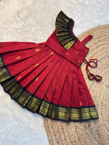 Red & Black Kalyani Cotton Top & Skirt Set | CPM_0533