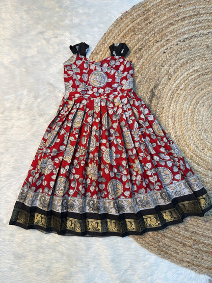 Red & Black Kalamkari Cotton Traditional Tie-Up Frocks | CPM_0534
