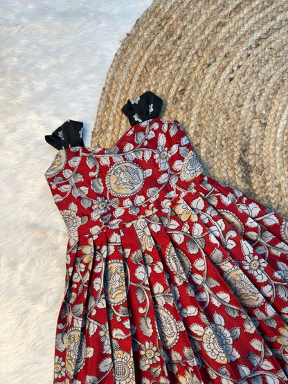 Red & Black Kalamkari Cotton Traditional Tie-Up Frocks | CPM_0534