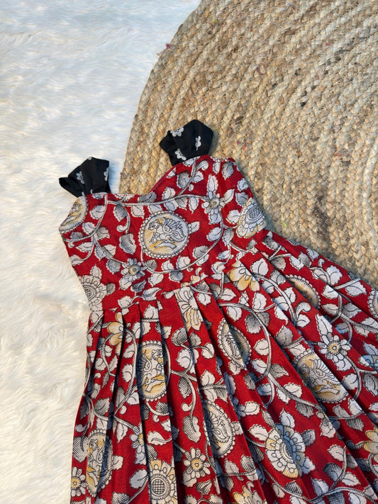 Red & Black Kalamkari Cotton Traditional Tie-Up Frocks | CPM_0534