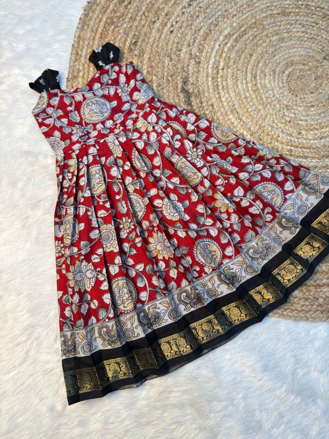 Red & Black Kalamkari Cotton Traditional Tie-Up Frocks | CPM_0534