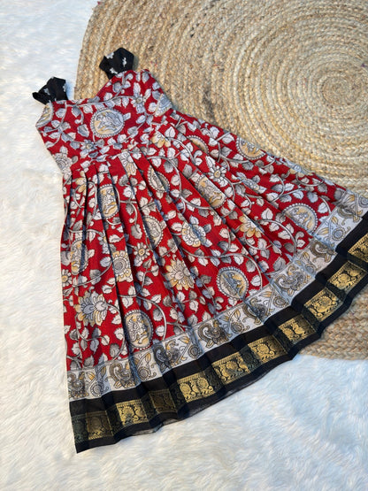 Red & Black Kalamkari Cotton Traditional Tie-Up Frocks | CPM_0534