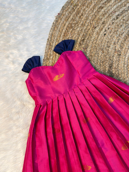 Pink & Blue Soft Silk Cotton Traditional Tie-Up Frocks | CPM_0535