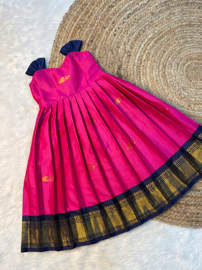 Pink & Blue Soft Silk Cotton Traditional Tie-Up Frocks | CPM_0535