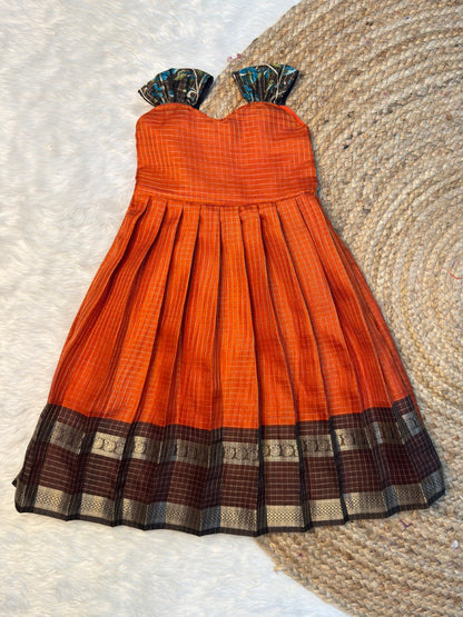 Rust Orange & Brown Soft Silk Traditional Tie-Up Frocks | CPM_0536