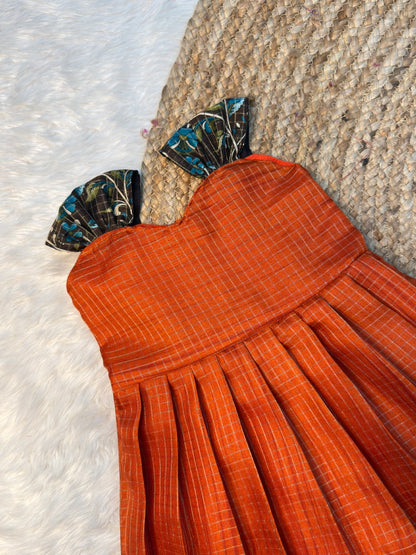 Rust Orange & Brown Soft Silk Traditional Tie-Up Frocks | CPM_0536