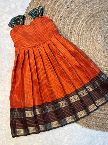 Rust Orange & Brown Soft Silk Traditional Tie-Up Frocks | CPM_0536