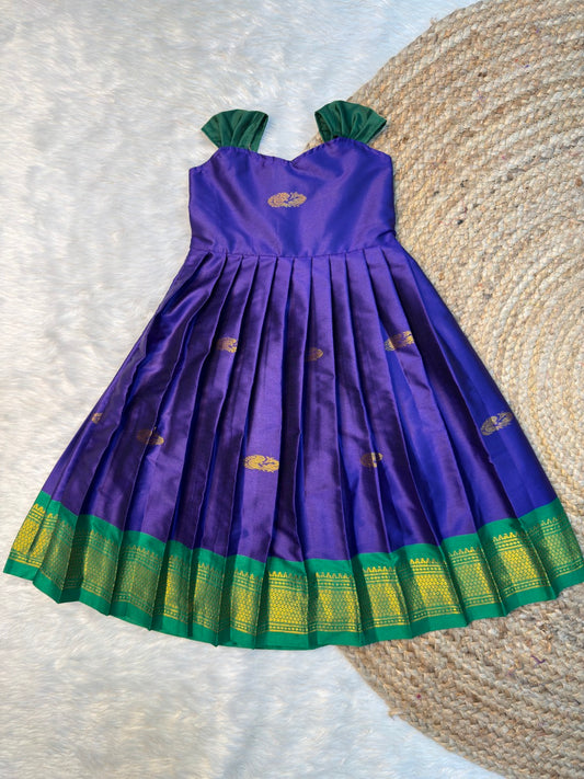 Violet & Green Soft Silk Cotton Traditional Tie-Up Frocks | CPM_0537