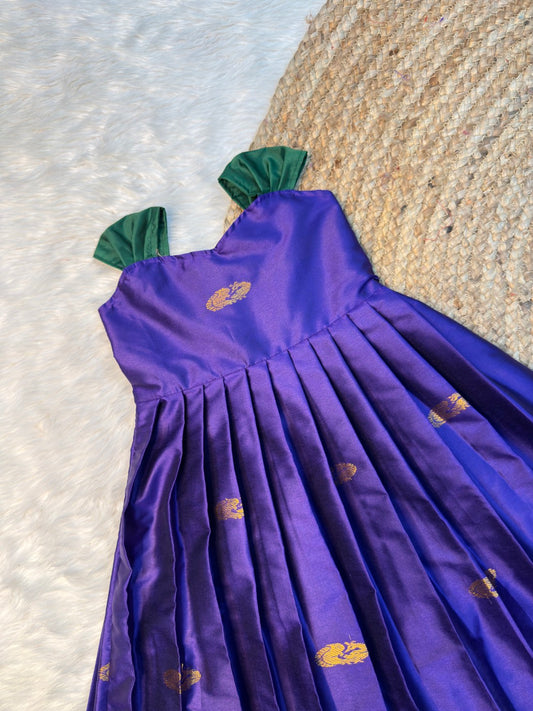 Violet & Green Soft Silk Cotton Traditional Tie-Up Frocks | CPM_0537