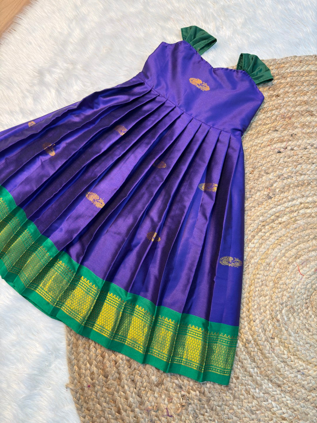 Violet & Green Soft Silk Cotton Traditional Tie-Up Frocks | CPM_0537