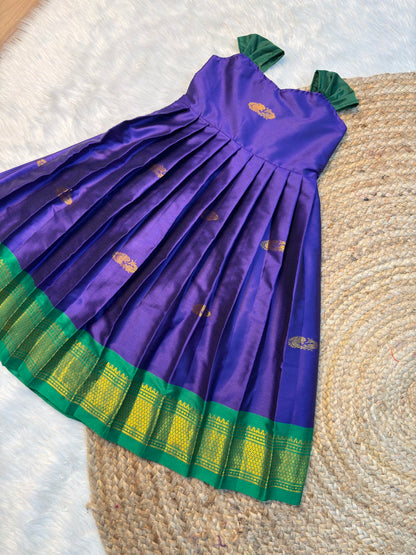Violet & Green Soft Silk Cotton Traditional Tie-Up Frocks | CPM_0537