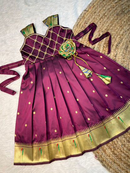 Purple Paithini Silk Sleeveless Rose Frock | CPM_0538