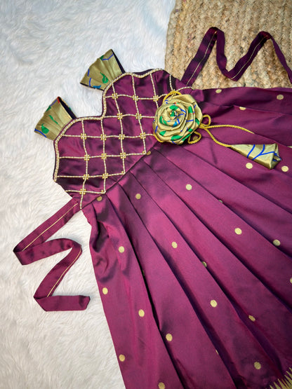 Purple Paithini Silk Sleeveless Rose Frock | CPM_0538