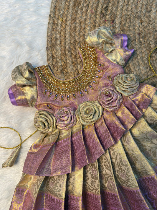Bommi - Premium Lavender Grand Neck Aari Work Gown | CPM_0539