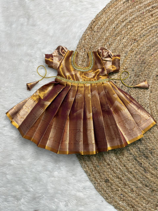 Antique Gold Pretty Tissue Silk Full-Length Gown | CPM_0541