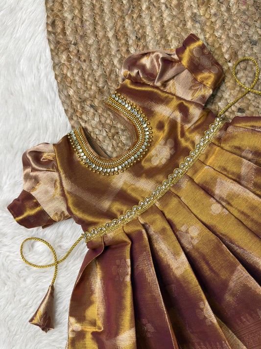 Antique Gold Pretty Tissue Silk Full-Length Gown | CPM_0541