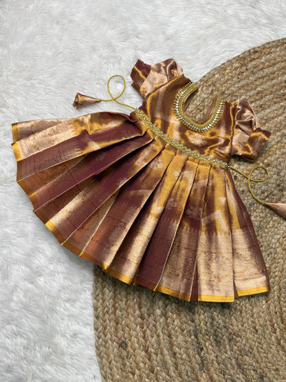 Antique Gold Pretty Tissue Silk Full-Length Gown | CPM_0541
