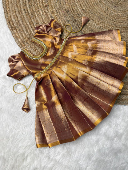 Antique Gold Pretty Tissue Silk Full-Length Gown | CPM_0541